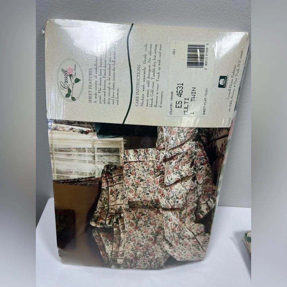 Vintage CROSCILL Floral Twin Flat & Fitted Sheet Ruffle Set 200 Luxury Percale